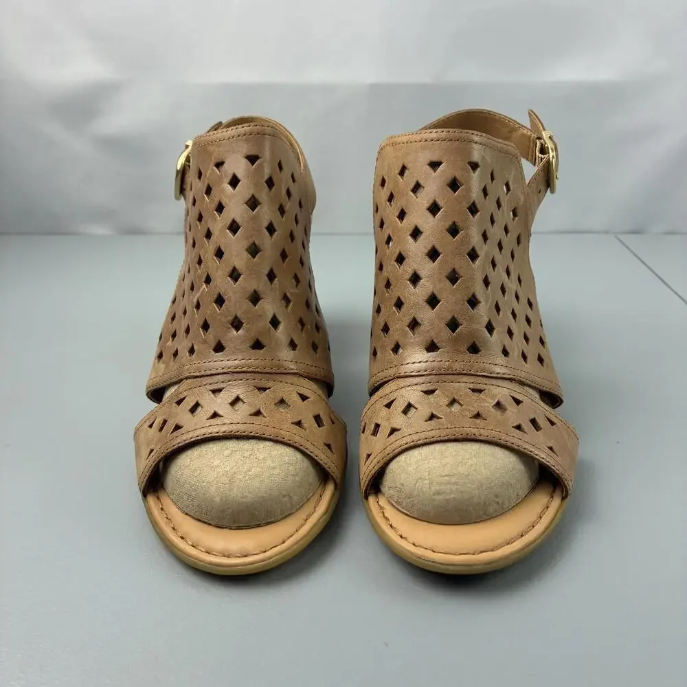 Born Women's Brown Leather Open-Toe Block Heel Sandals